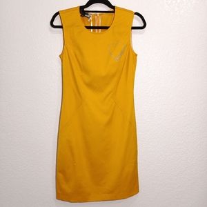 Love Moschino Logo Glitter Accent Shift Dress in Mustard yellow
